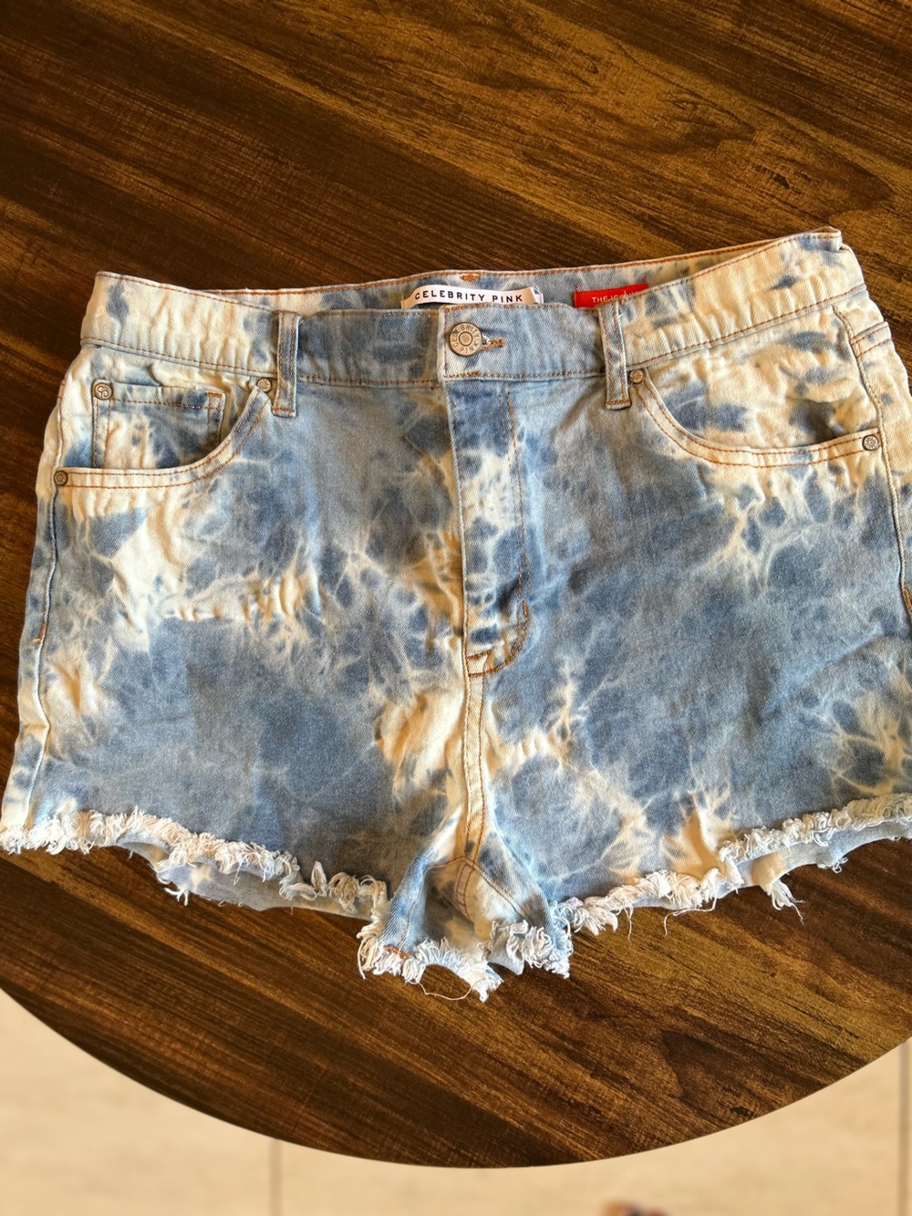 Celebrity Pink Blue and Cream Tie-Dye Denim Shorts